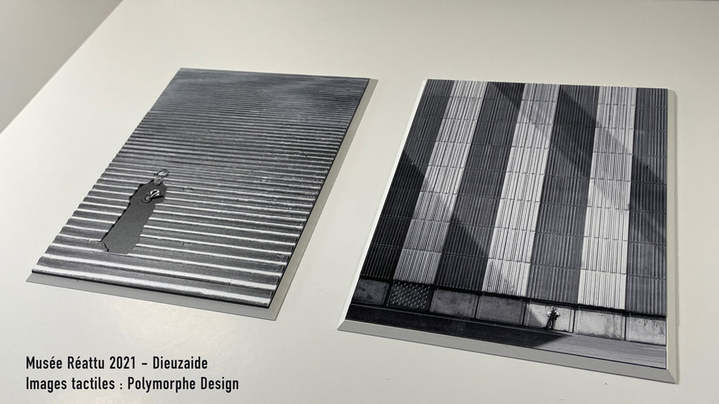 Images visiotactiles des 2 photographies de Dieuzaide : L'escalier de Gérone 1956, et  Autoportrait 1960.